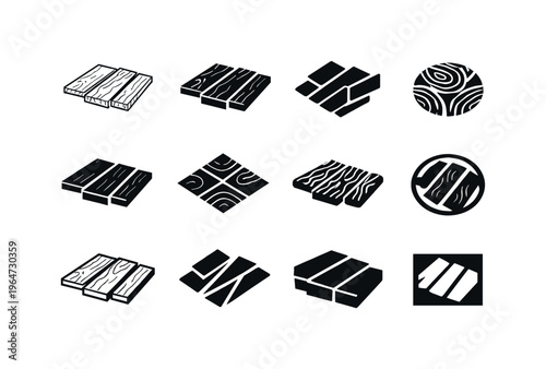 Decorating with reclaimed wood. Icon set. Set Logo of Decorating with reclaimed wood: reclaimed wood plank texture. harmonious logo variations of the same