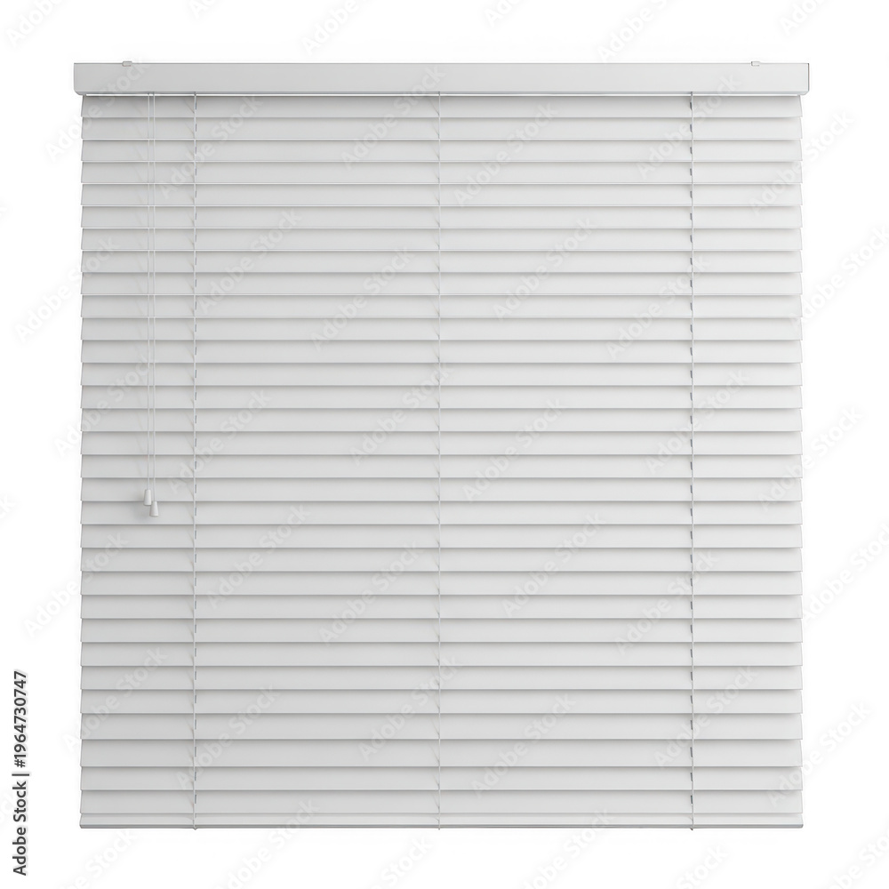 Naklejka premium Horizontal white window blinds with a sturdy headrail and adjustable slats for light management isolated on transparent background