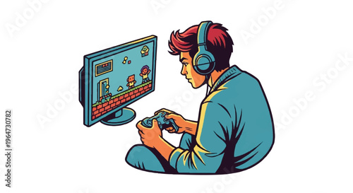 Gamer playing video game illustration entertainment technology concept
