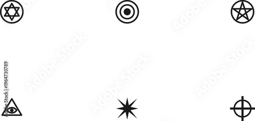Hand-drawn Collection of esoteric and mystical symbols including pentagram and star of david icons. authentic illustration