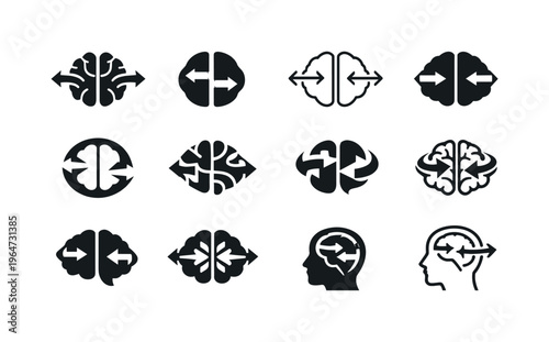Neuropsychology of personality and behavior. Icon set. Set Logo of Neuropsychology of personality and behavior: mind and behavior arrows. harmonious logo