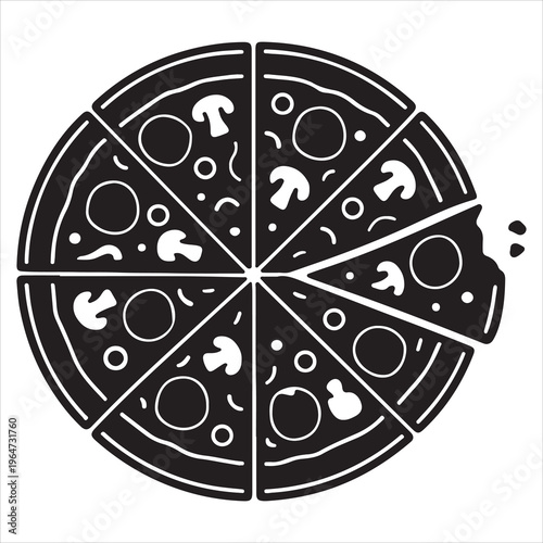 A pizza cut into slices with mushrooms and cheese