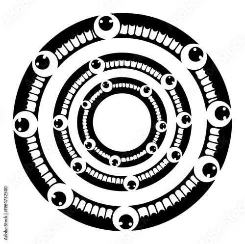 Circular mandala pattern composed of many eyeballs in abstract mystic style