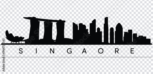 Vector illustration black silhouette of singapore city skyline with famous landmarks and incorrect spelling