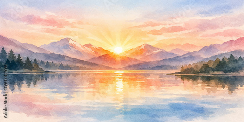 Beautiful sunrise and sunset over a calm lake with sky reflections and peaceful nature scenery