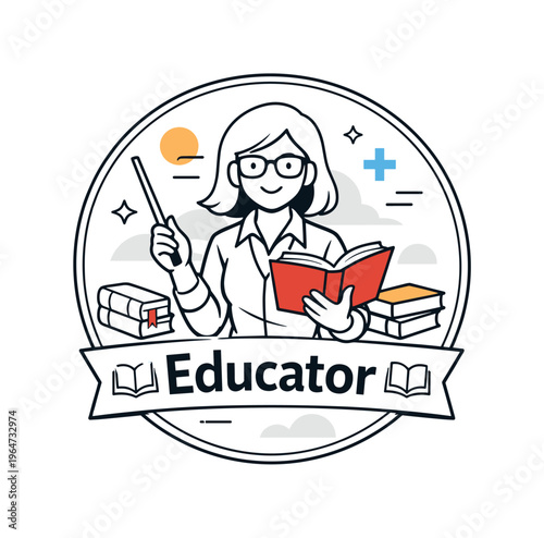 Education Emblem Design. Education badge design. A clean circular emblem with a centered teacher icon and