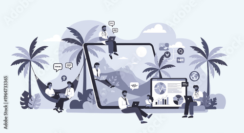 A serene and peaceful illustration of a hammock hanging in a jungle setting, evoking feelings of relaxation and tranquility.