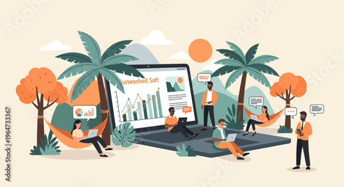 A vibrant illustration of an orange hammock tied to a tree, evoking a sense of relaxation and tranquility in a natural setting.