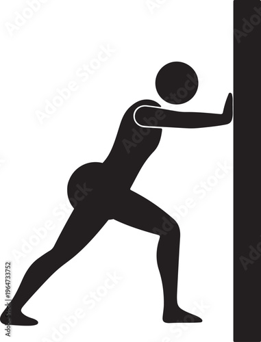 Silhouette of a person pushing against a wall isolated on transparent background