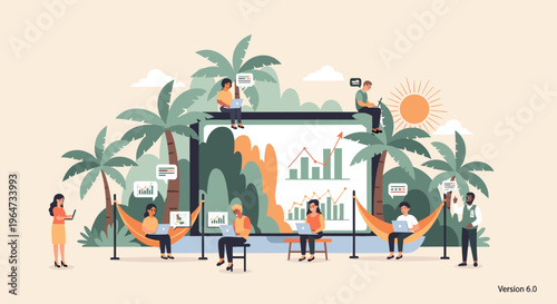 A woman works on her laptop in a relaxed outdoor setting, evoking feelings of productivity and serenity.