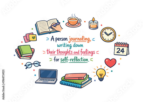 Reflective Journaling Scene. A person journaling, writing down their thoughts and feelings for self-reflection