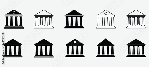 Variations of ancient greek temple facades in black and white