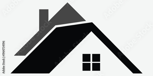 Simple black and white house logo with chimney and window