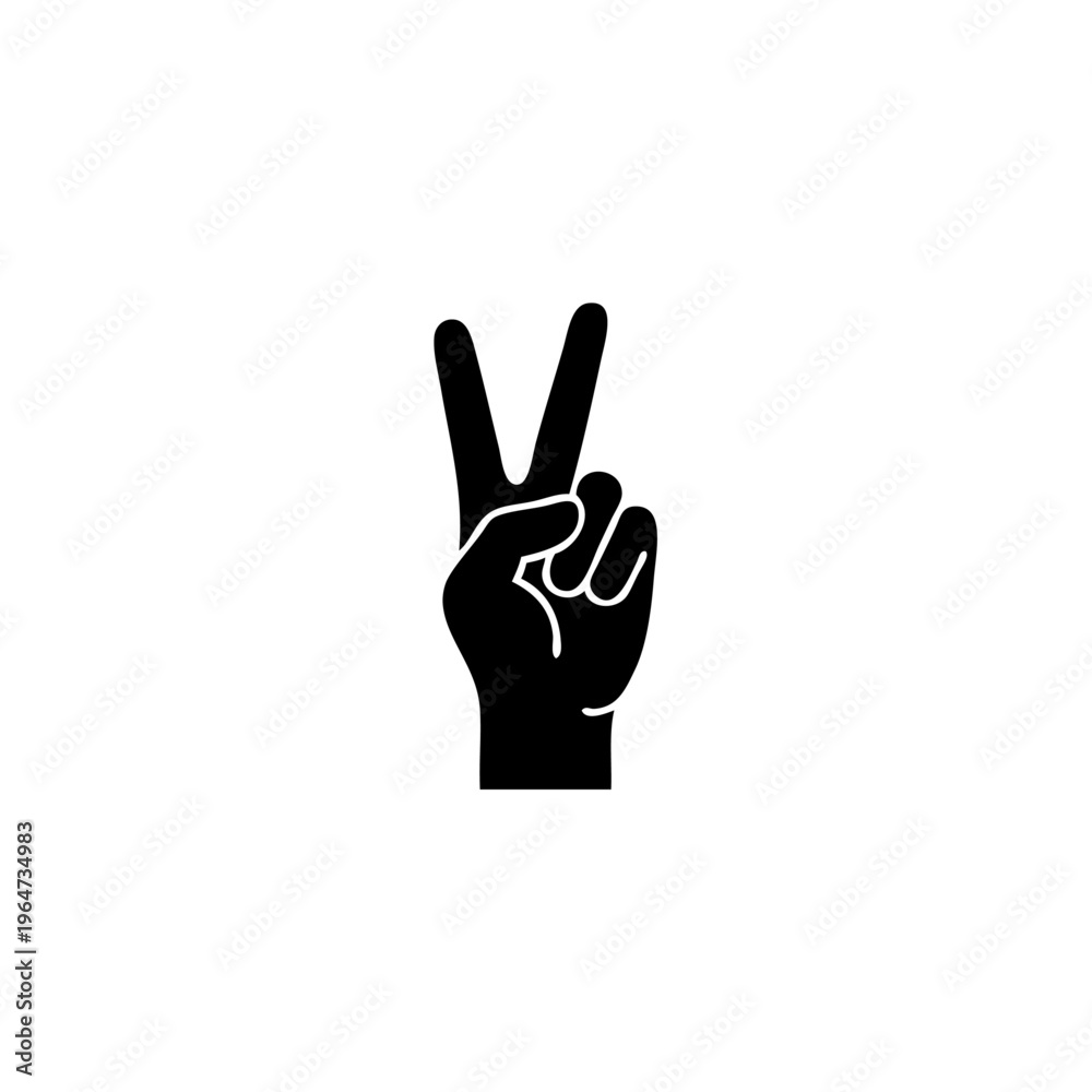 Obraz premium Black hand gesture making peace sign on transparent background