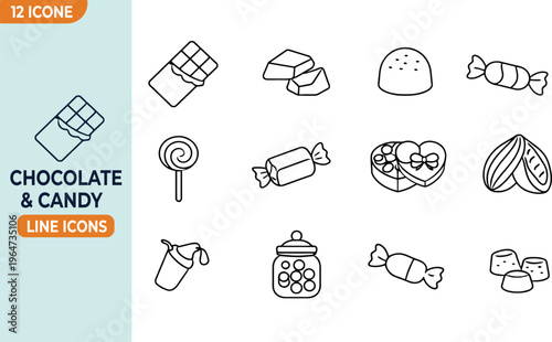 Chocolate & Candy Line Icon Set – Lollipop, Truffle, Sweet Outline Icons.