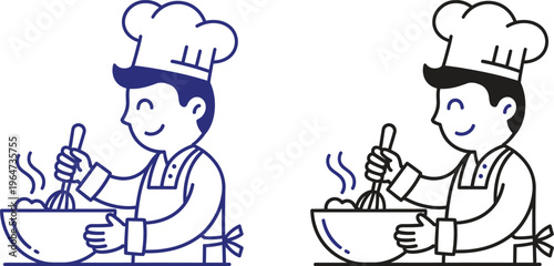 Two cartoon chefs cooking with enthusiasm and approval