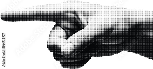 Index finger of hand pointing or touching something in left direction, isolated on transparent background.