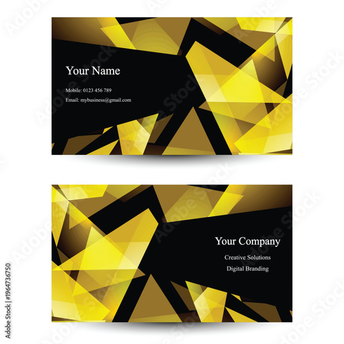 Premium Gold Polygon Business Card Template with Abstract Geometric Background and Elegant Corporate Layout. This premium business card template features a luxurious geometric background.