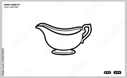 A simple line drawing of a gravy boat on a white background