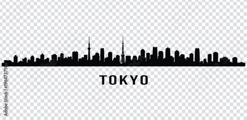 Vector illustration black silhouette of tokyo city skyline with famous towers