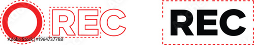 A graphic design featuring the word rec displayed in both outlined and solid black letter styles. Vector