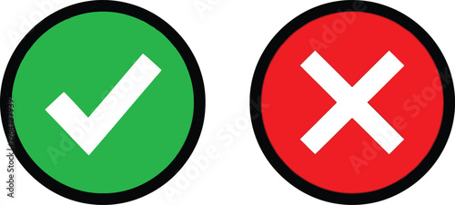 A green check mark and a red cross sign isolated against a plain white background for design Vector