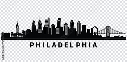 Vector illustration black silhouette of philadelphia city skyline with famous buildings and bridge