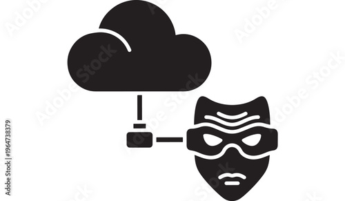 Mask hacker with cloud and lock connected online symbol featuring icon, black, white with illustration and vector elements for graphic, digital