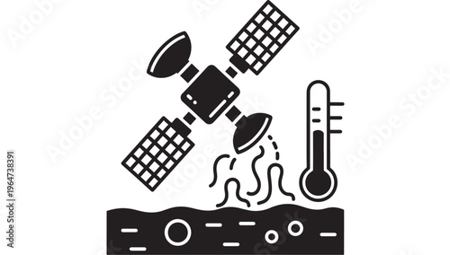 Satellite in space with heat rising from earth and thermometer featuring temperature, global warming, climate change with astronomy and spacecraft