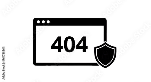 Vector illustration of 404 error page icon with security shield on a transparent background