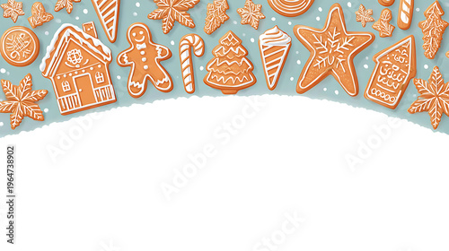 Christmas cookies border, holiday baking decorations, gingerbread festive frame, sweet seasonal treats png