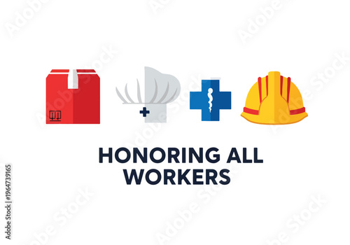 Honoring all workers with icons representing different professions, a concept for labor day and appreciation.