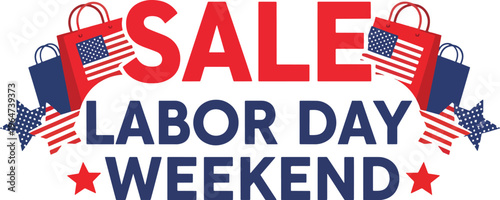 Labor day weekend sale, patriotic shopping bags and stars decoration for american holiday promotion banner background.
