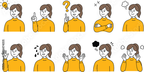 Vector illustration of human gestures and expressions icons including idea, confusion, confidence, frustration and anger