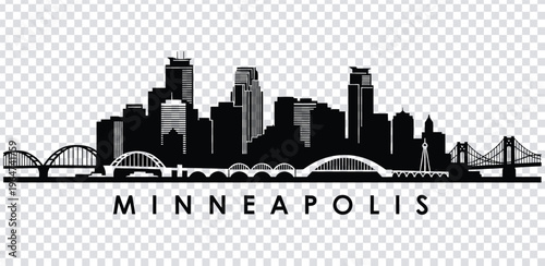 Vector illustration black silhouette of minneapolis city skyline with bridges and buildings