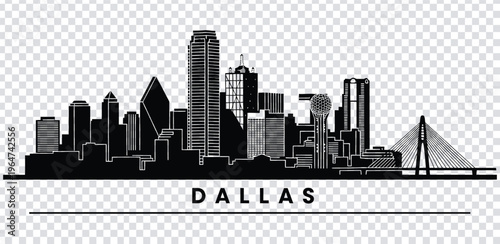 Vector illustration black and white illustration of dallas city skyline with modern buildings and bridge