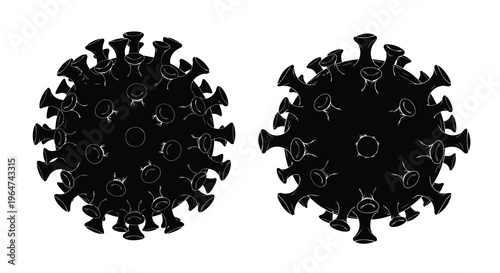 Two black coronavirus shapes presented as a striking silhouette