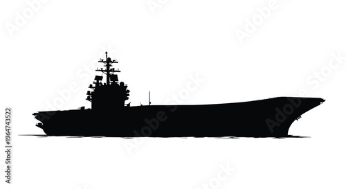 Detailed black silhouette of a modern aircraft carrier at sea