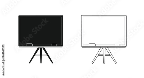 Two easel displays one black and one white in a graphic silhouette