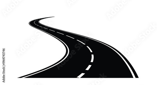 A winding road curves sharply against a white background silhouette