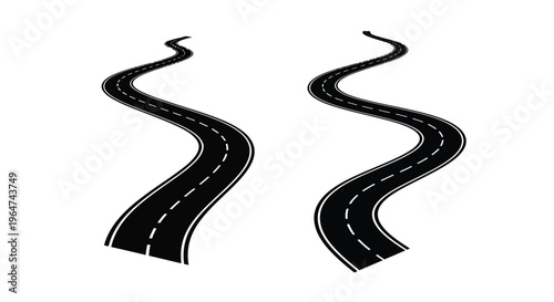 Two winding roads depicted in a stark black silhouette