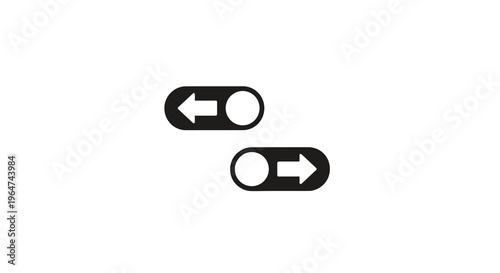 Two toggle switches one on and one off in black silhouette