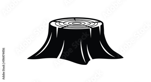 Black tree stump illustration with circular growth rings a bold silhouette