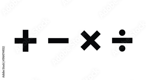 Mathematical symbols arranged in a row stark black silhouette
