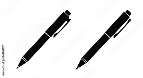 Two black pens depicted in a stark contrasting silhouette