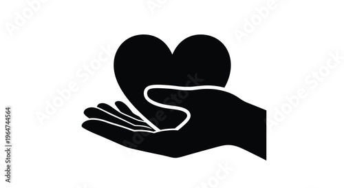 A black silhouette of hands cradling a heart shape silhouette