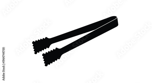 Black kitchen tongs displayed diagonally against a white background silhouette