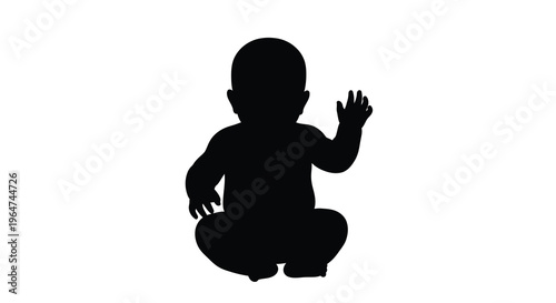 A young child sits and waves presented as a dark silhouette