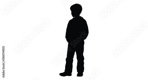 A young boy standing alone full body view dark silhouette