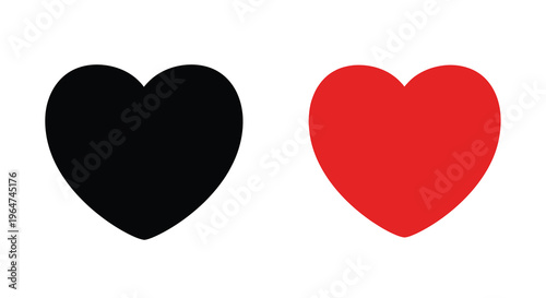 Two hearts one black and one red displayed as bold shapes silhouette